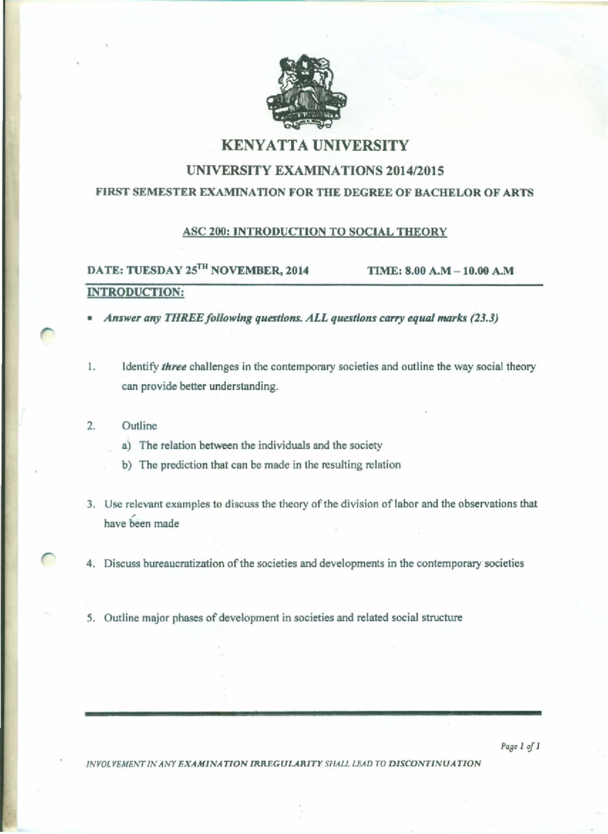 ASC 200: Revise Notes for Social Theory Exam - Nov 2014 - Studocu