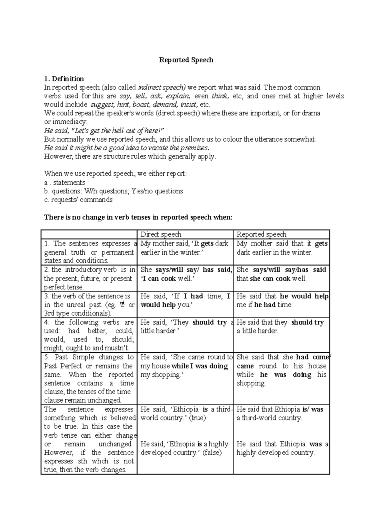 Reportedspeech-gammer 2 S2 - Reported Speech Definition In reported ...