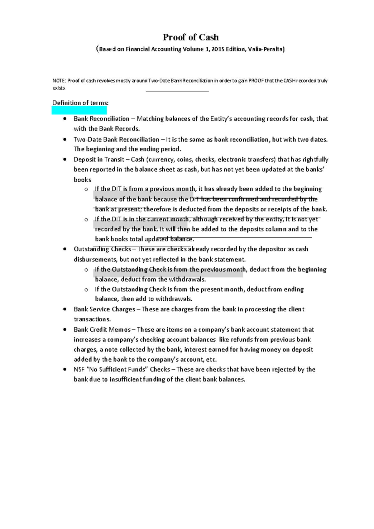 Chapter 9: Proof of Cash Summary for Fin Acct 1 (Barter) - Studocu