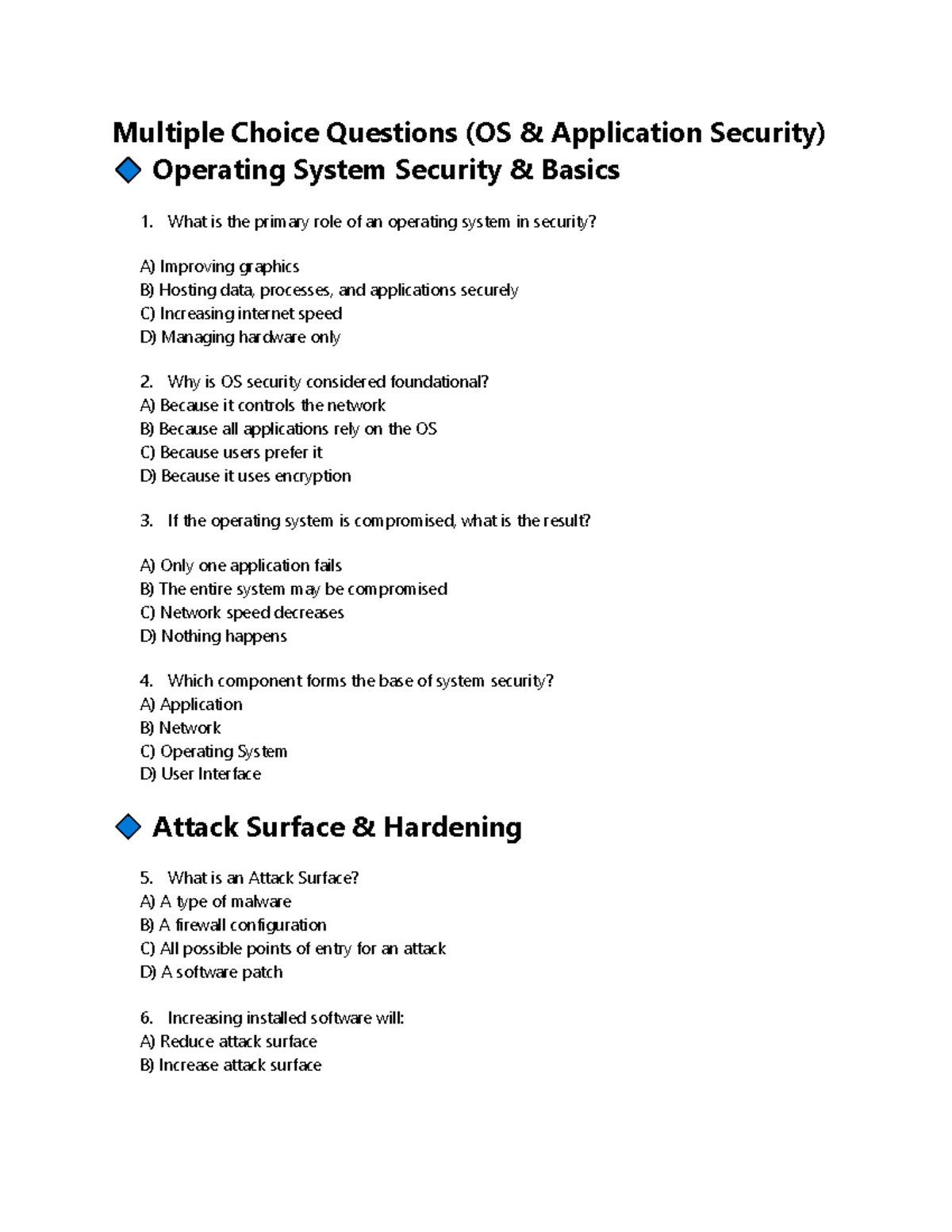 Multiple Choice Questions (OS Application Security) - Study Guide - Studocu