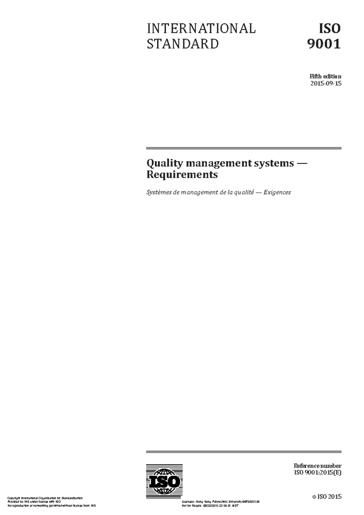 ISO 9001:2015 Quality Management Systems Requirements Overview - Studocu