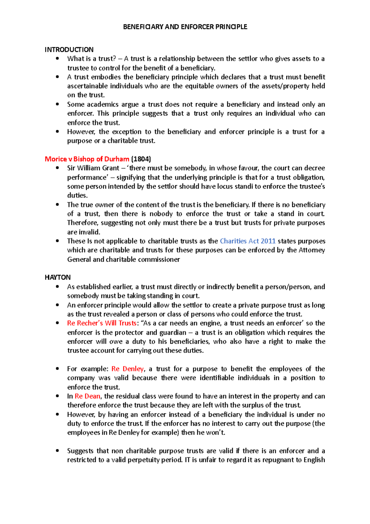 Beneficiary and Enforcer Principle: Key Concepts in Trust Law - Studocu