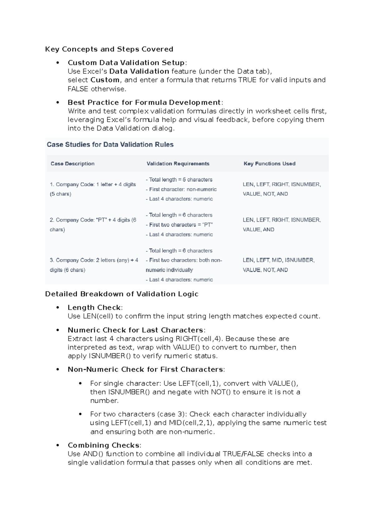 Custom Data Validation Setup Notes for Excel (CS101) - Studocu