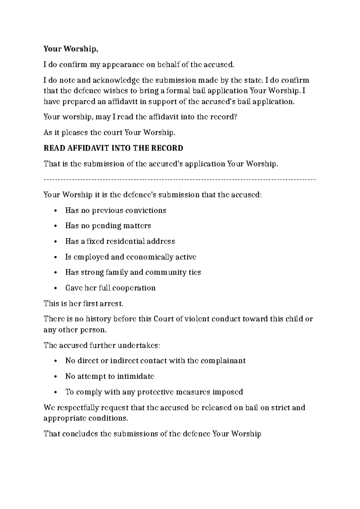 BAIL Application Script for Court Proceedings - Studocu