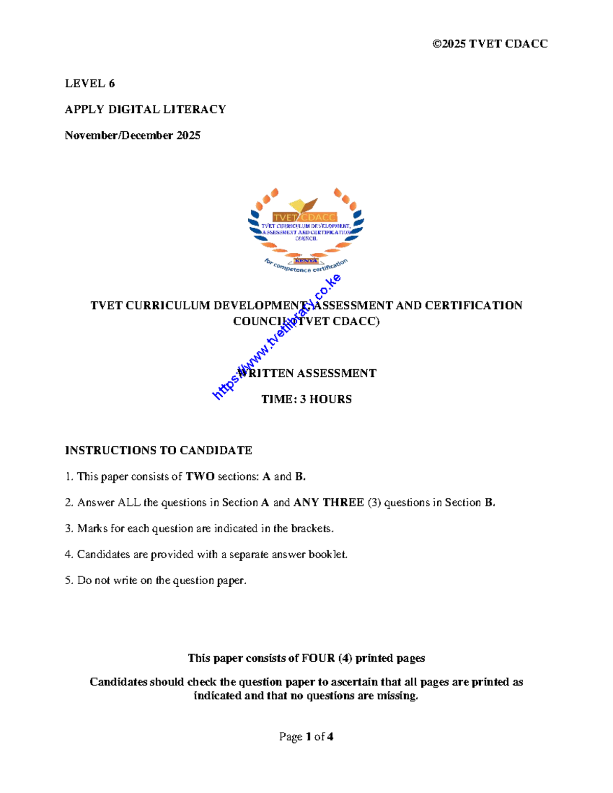 TVET CDACC LEVEL 6 DIGITAL LITERACY ASSESSMENT GUIDE - Studocu