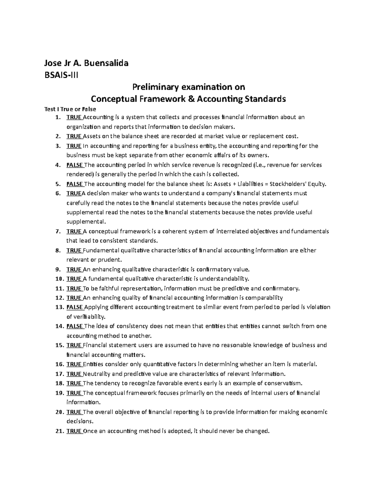 BSAIS-III Preliminary Exam Notes on Conceptual Framework & Accounting ...