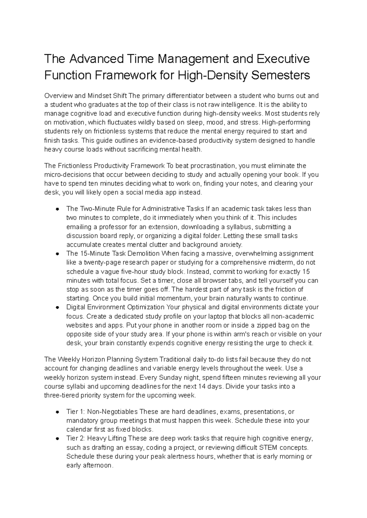 Advanced Time Management & Executive Function Framework Guide - Studocu
