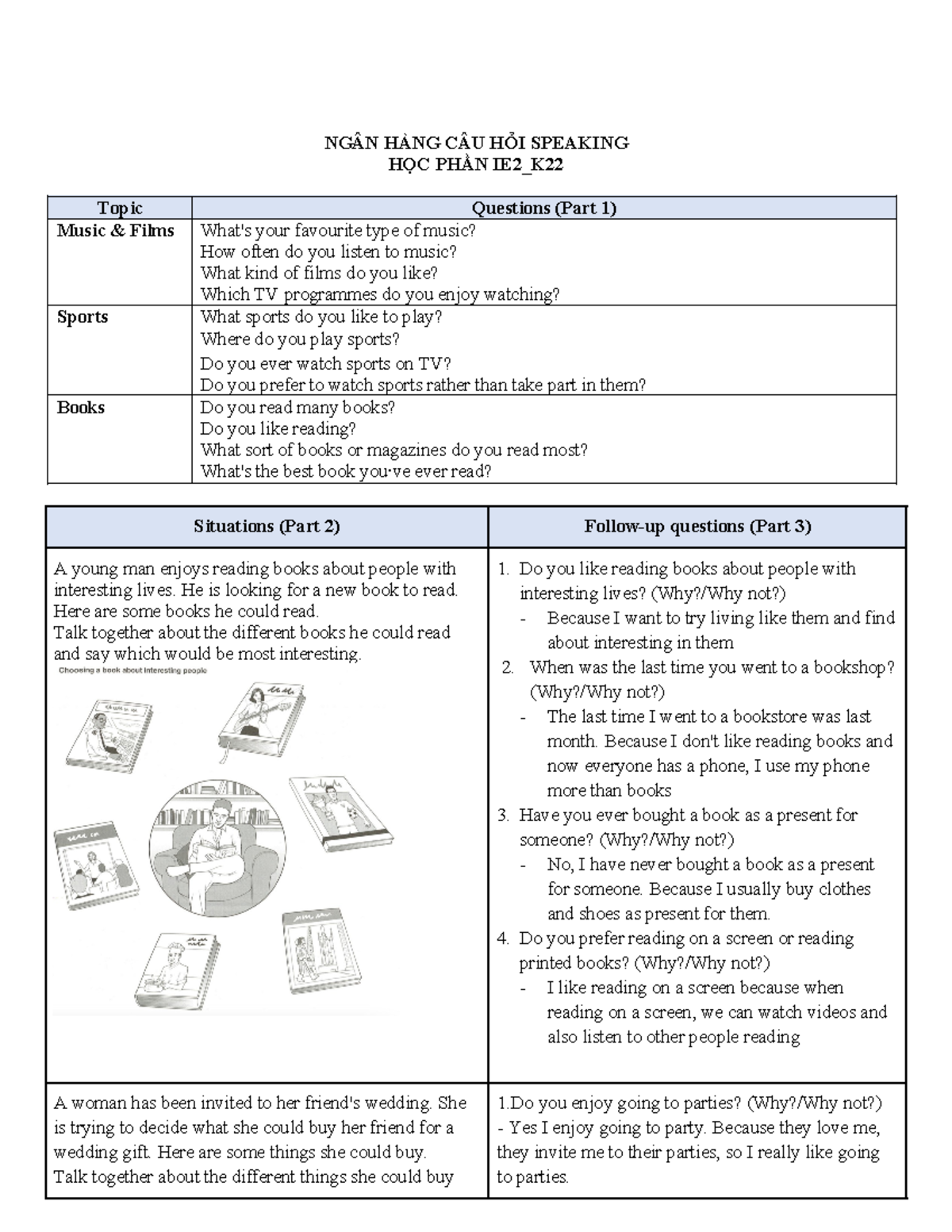 Midterm Speaking TEST - Questions & Topics for IE2_K - Studocu