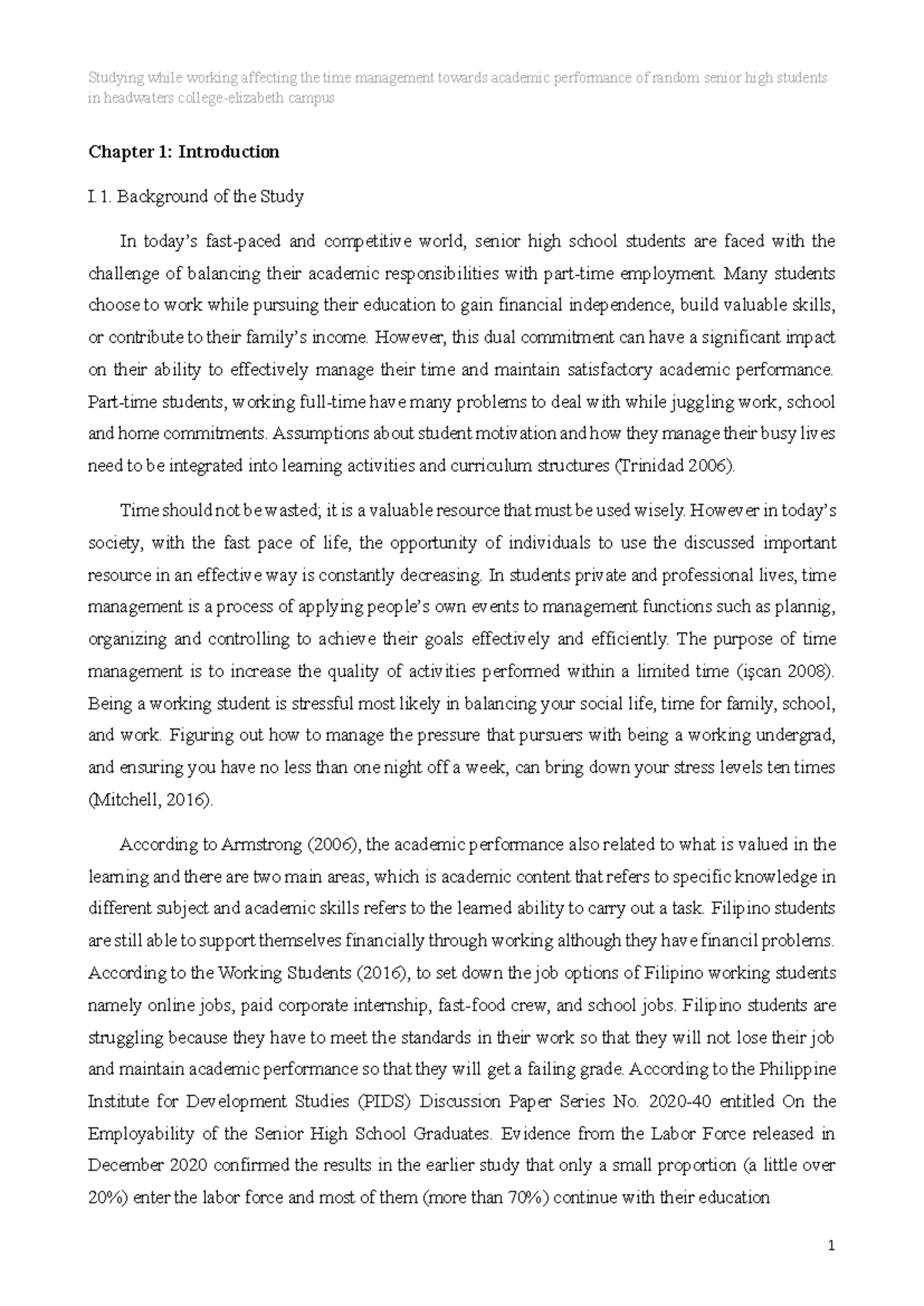 Impact of Working on Time Management & Academic Performance of SHS ...