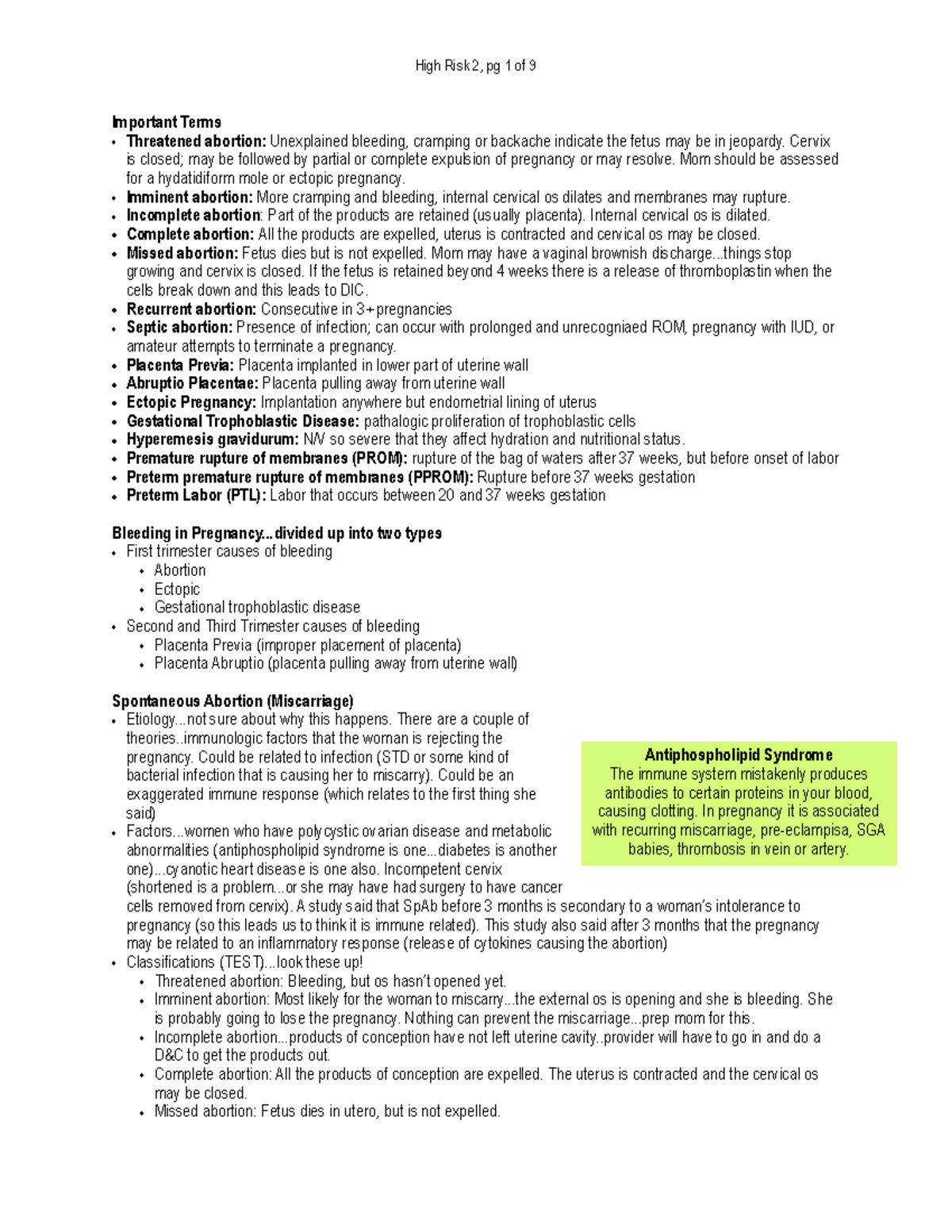 High Risk Labor: Key Terms & Nursing Management Guide - Studocu