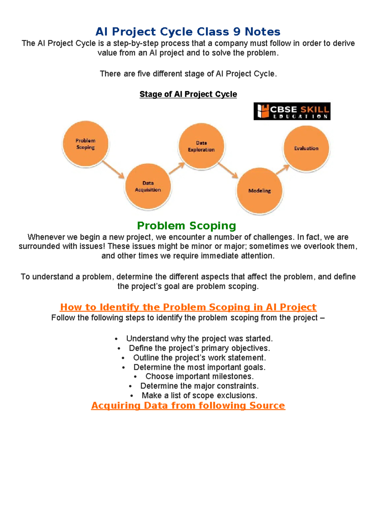 Ai project cycle - please upload - AI Project Cycle Class 9 Notes The ...