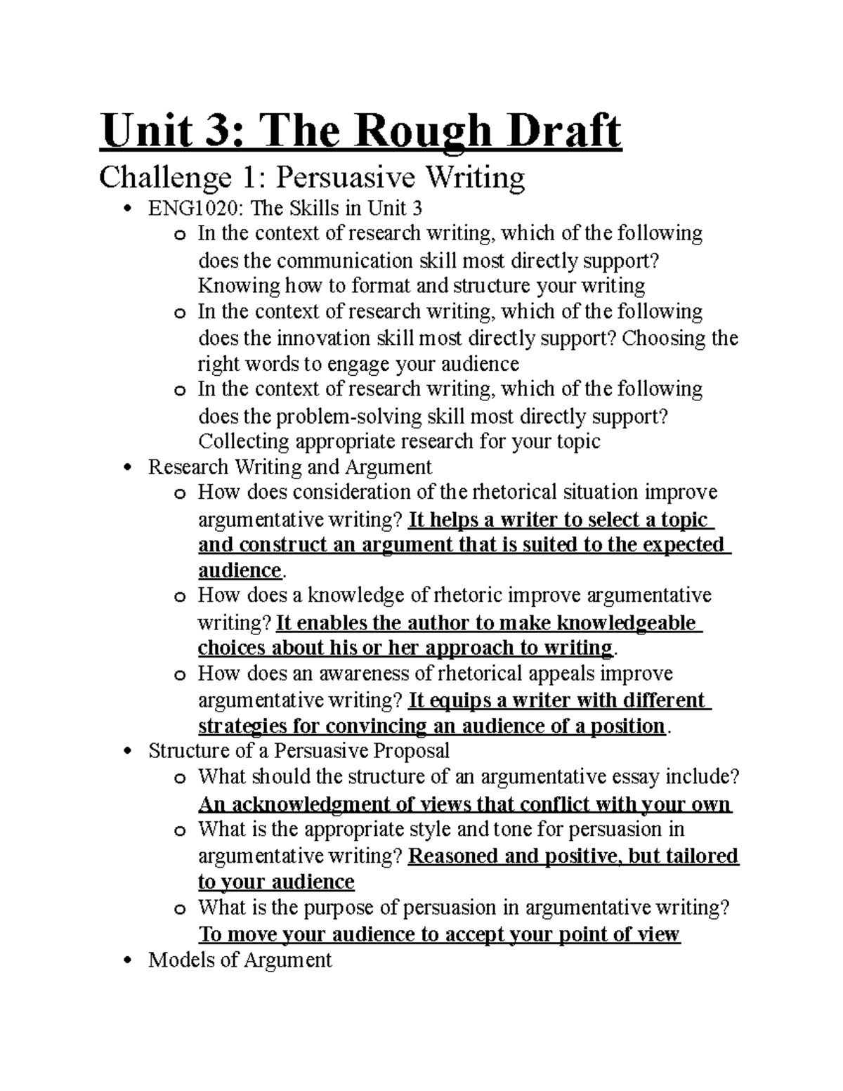 ENG1020: Unit 3 Rough Draft Notes on Persuasive Writing Techniques ...