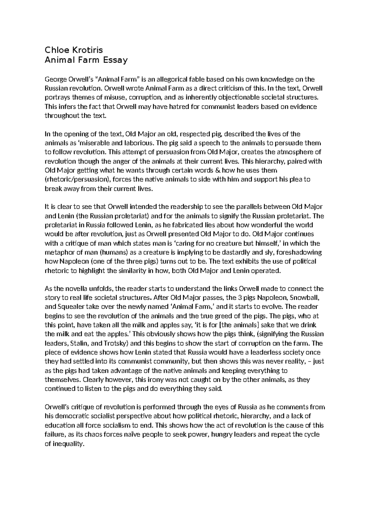 ENG 101: Animal Farm Essay - Analyzing Orwell's Allegory of Revolution ...