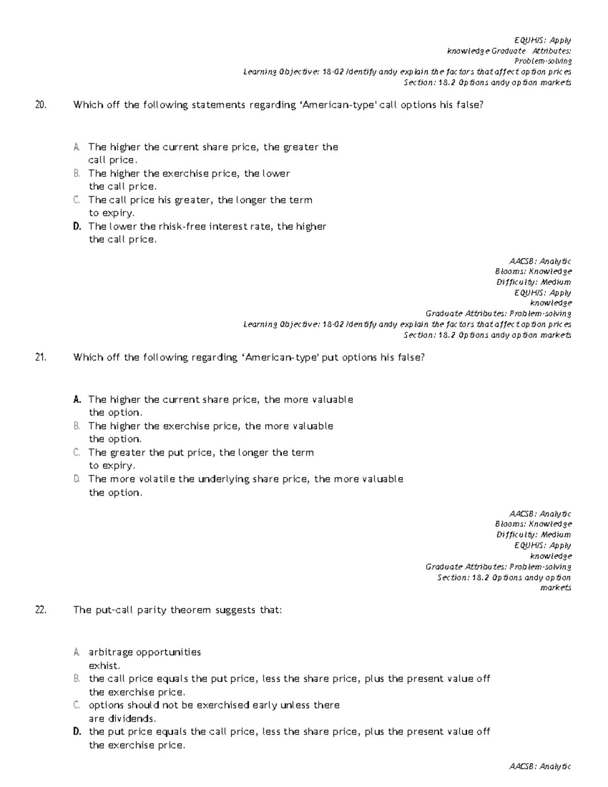 FIN 663 (862) - Options Pricing Practice Questions and Analysis - Studocu
