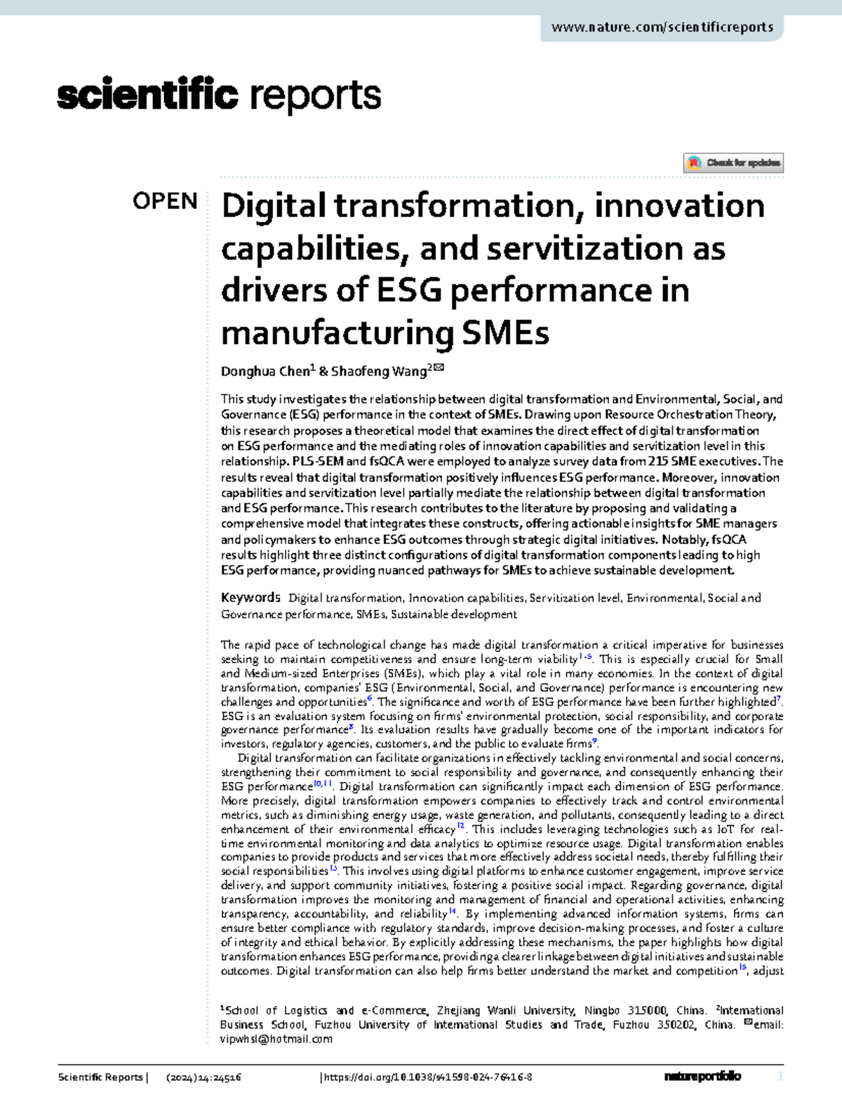 Digital Transformation and ESG Performance in Manufacturing SMEs ...