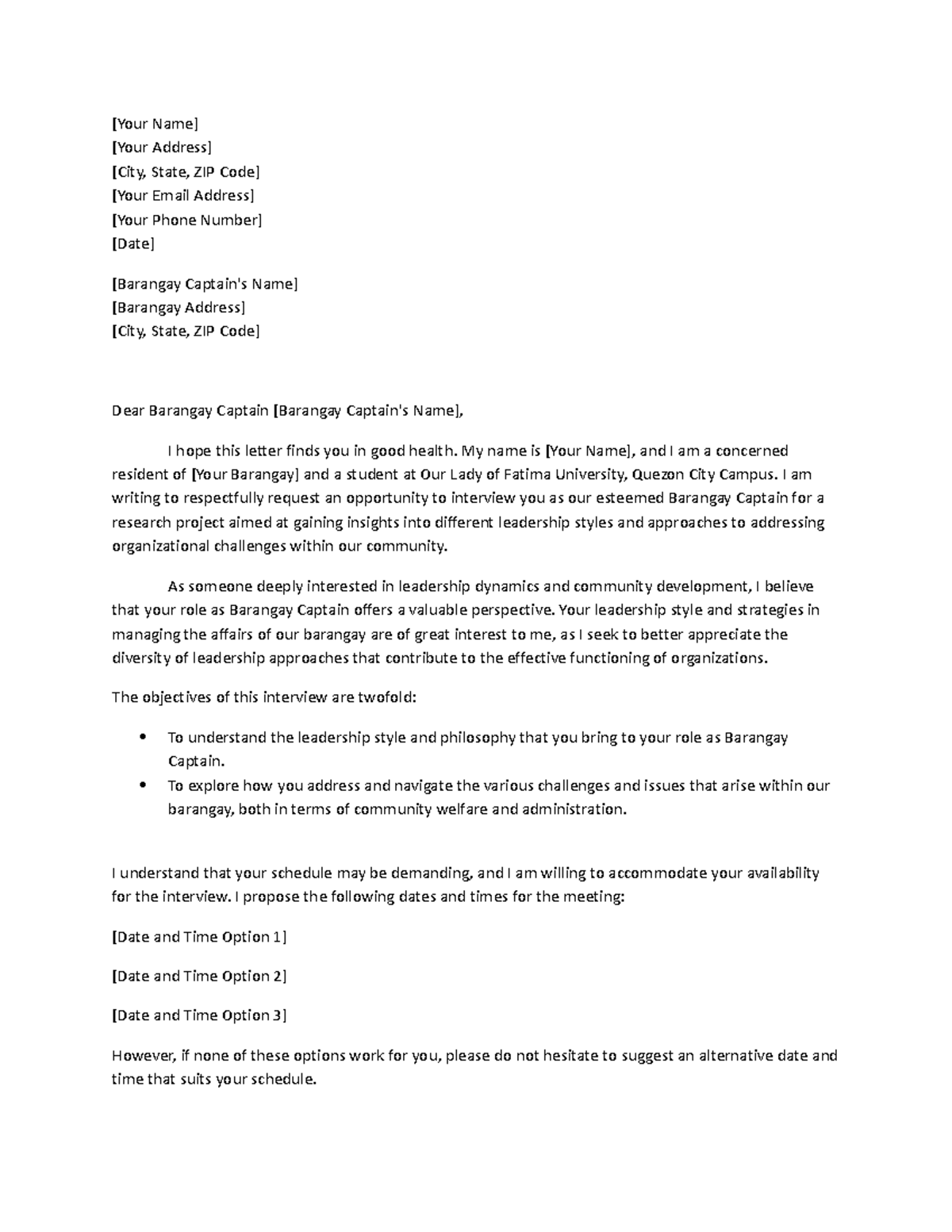 Interview Request Template for Community Leader Insights - Studocu