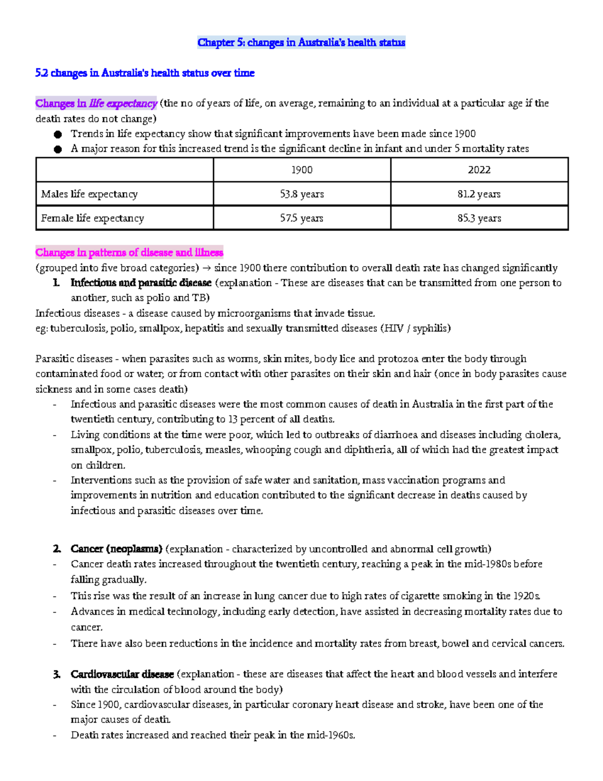HHD AOS2 UNIT 3 - Summary Notes on Health Status Changes - Studocu