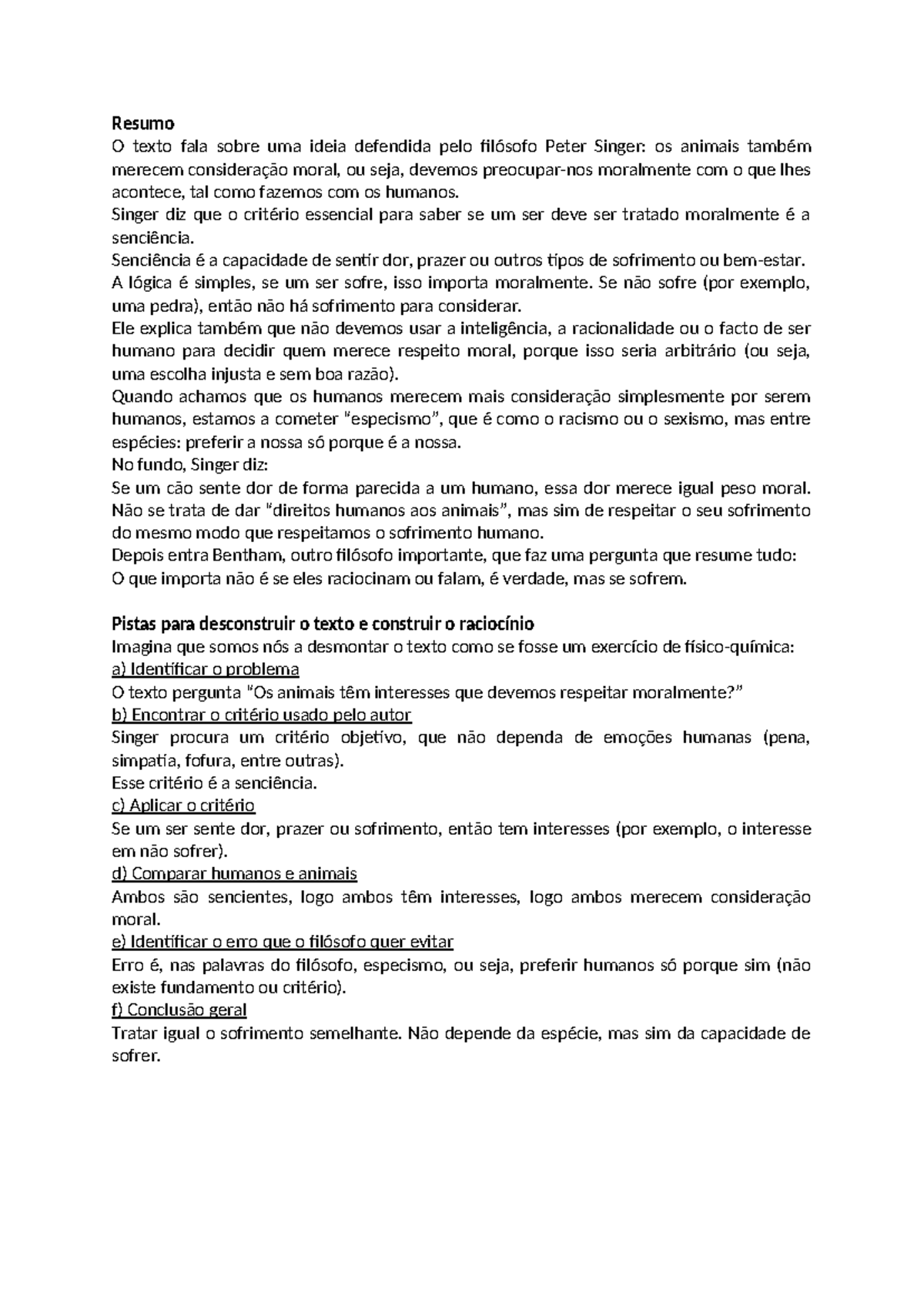 Trabalho sobre Peter Singer e Jeremy Bentham: Senciência e Moralidade ...