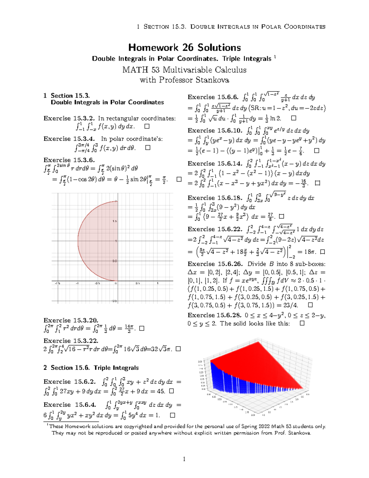 53HW26Solutions - hw26 ....... - 1 Section 15. Double Integrals in ...