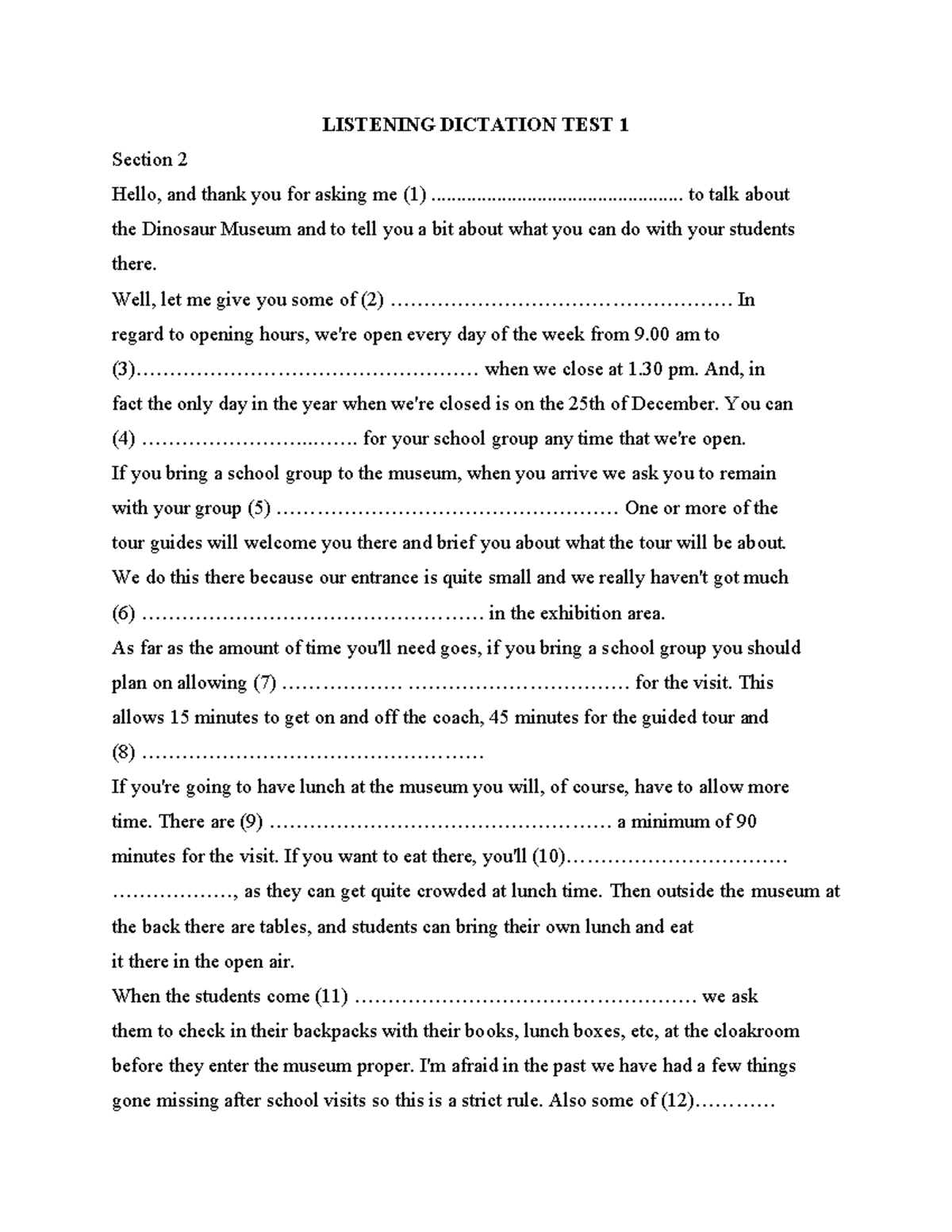 L3 Listening Dictation Test 1 Answer Key and Guide - Studocu