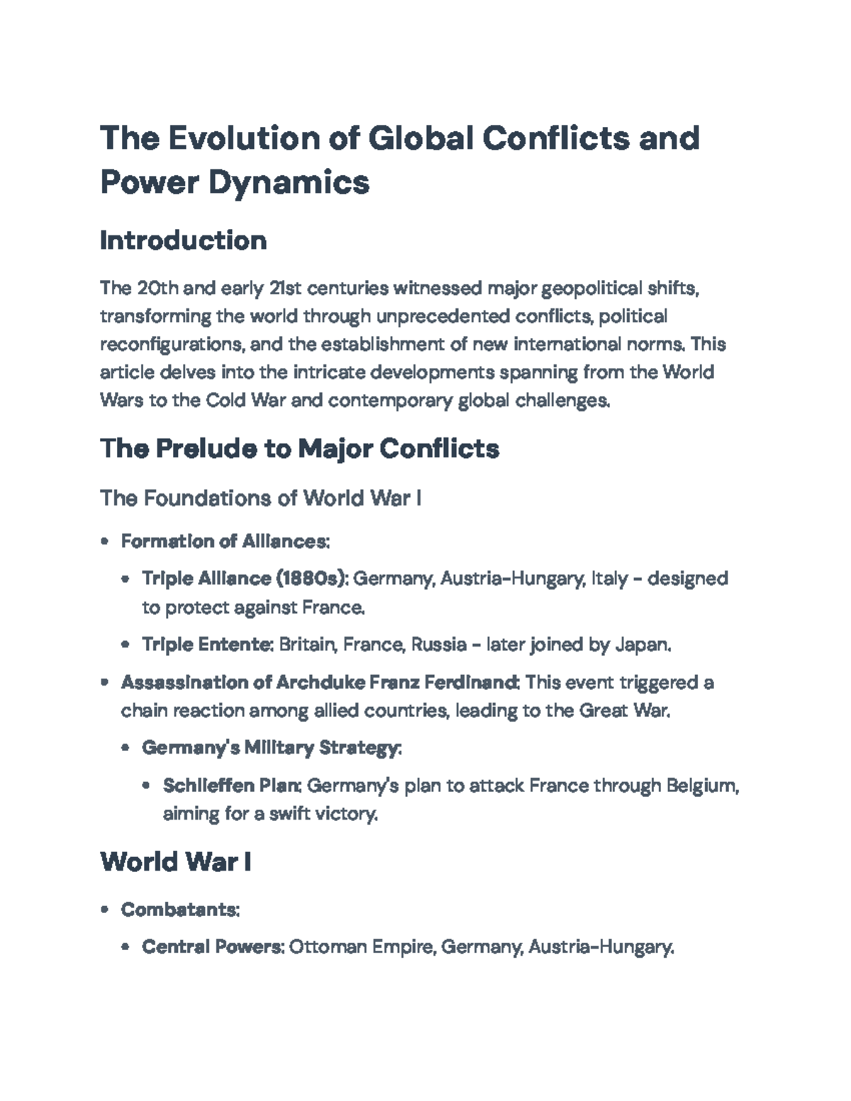 The Evolution of Global Conflicts: WWI to Cold War Insights - Studocu
