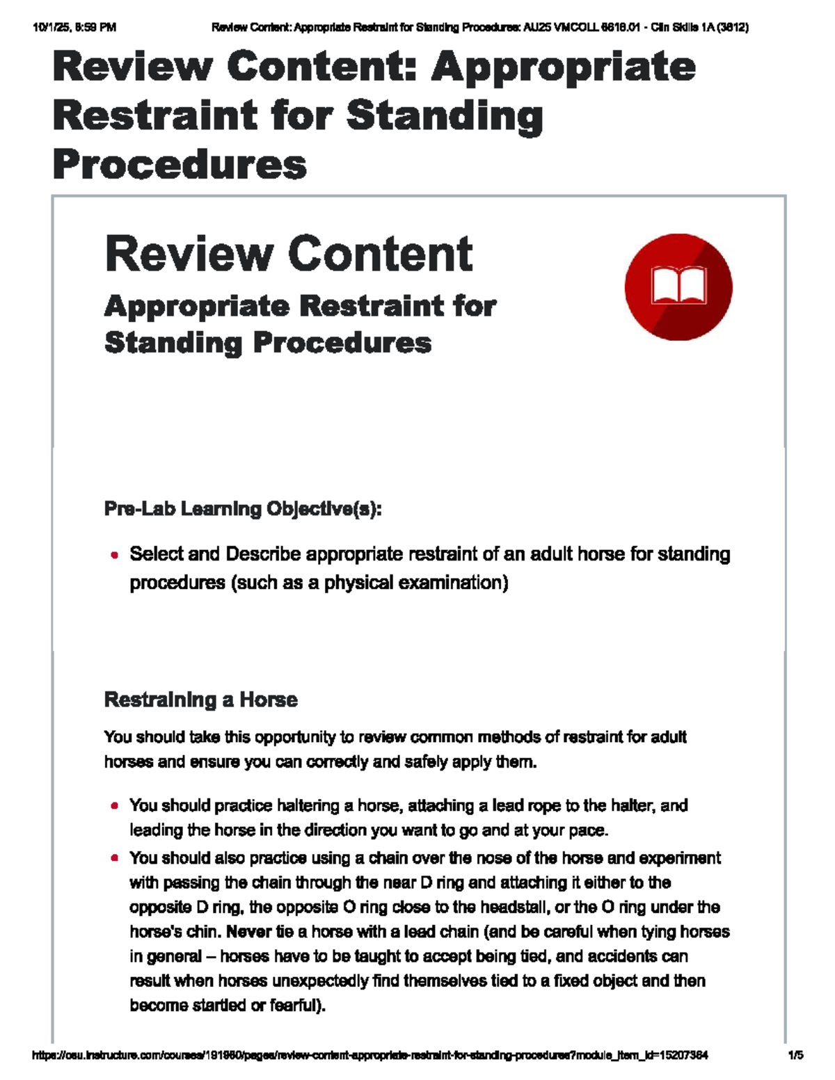 Clin Skills 1A Review: Appropriate Restraint Techniques in AU25 VMCOLL ...