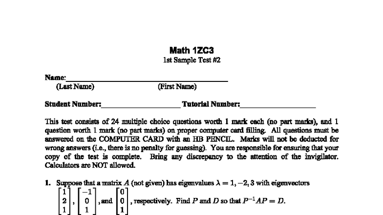 Math 1ZC3 Sample Test 2 - Updated Nov. '25 - Studocu