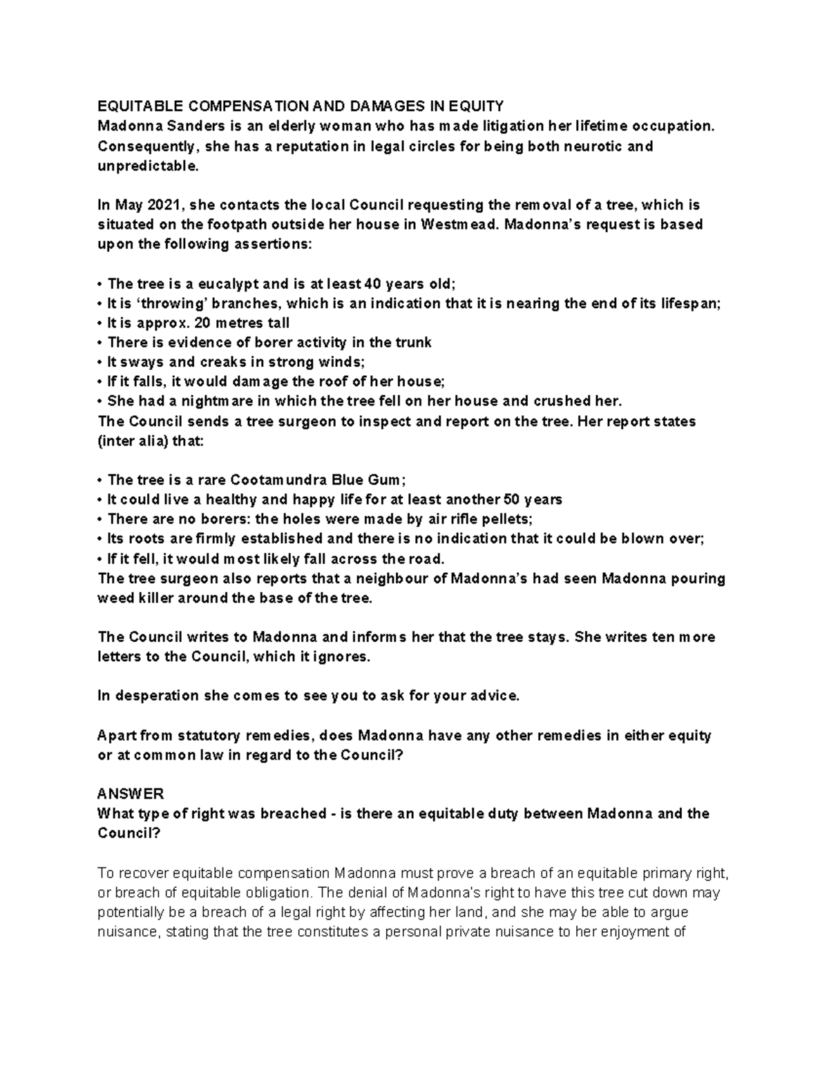 Remedies and Equitable Principles in Legal Problem Questions - Studocu