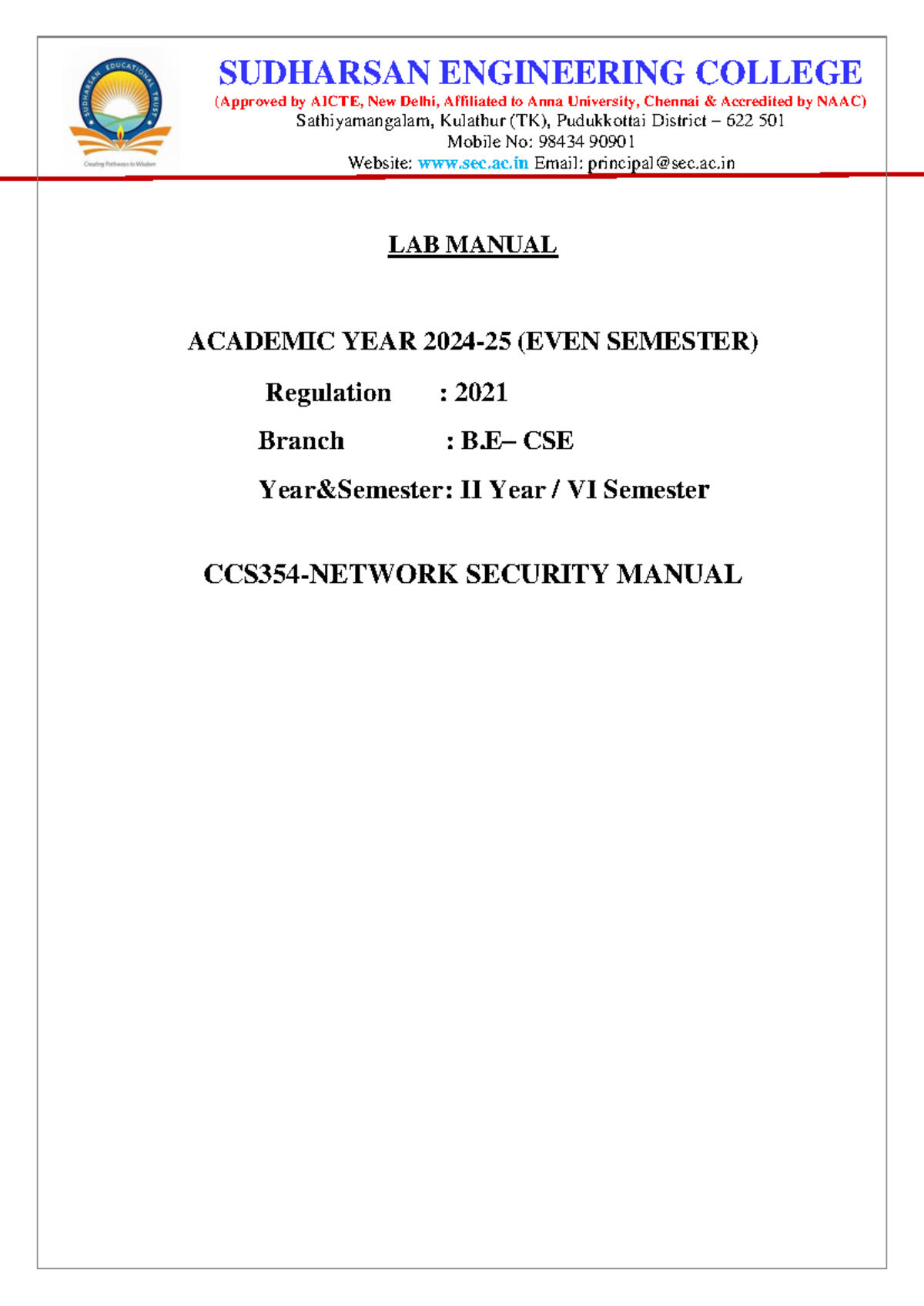 Network security manual for CCS354: Lab experiments and case studies ...