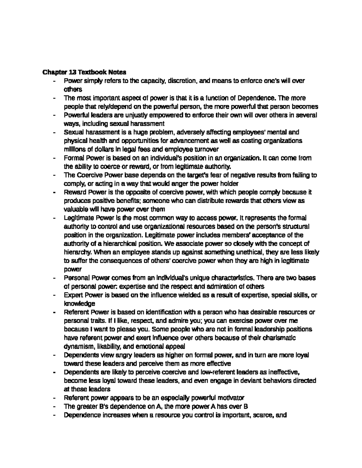 Chapter 13 - Chapter 13 Textbook Notes Power simply refers to the ...