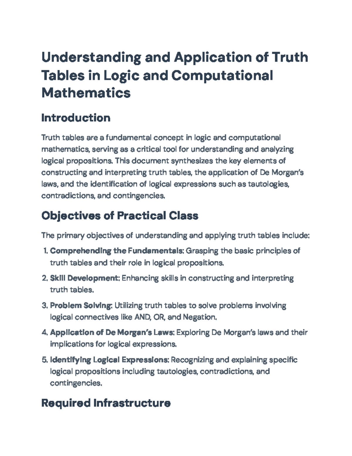 Understanding and Application of Truth Tables in Logic (Course Code ...