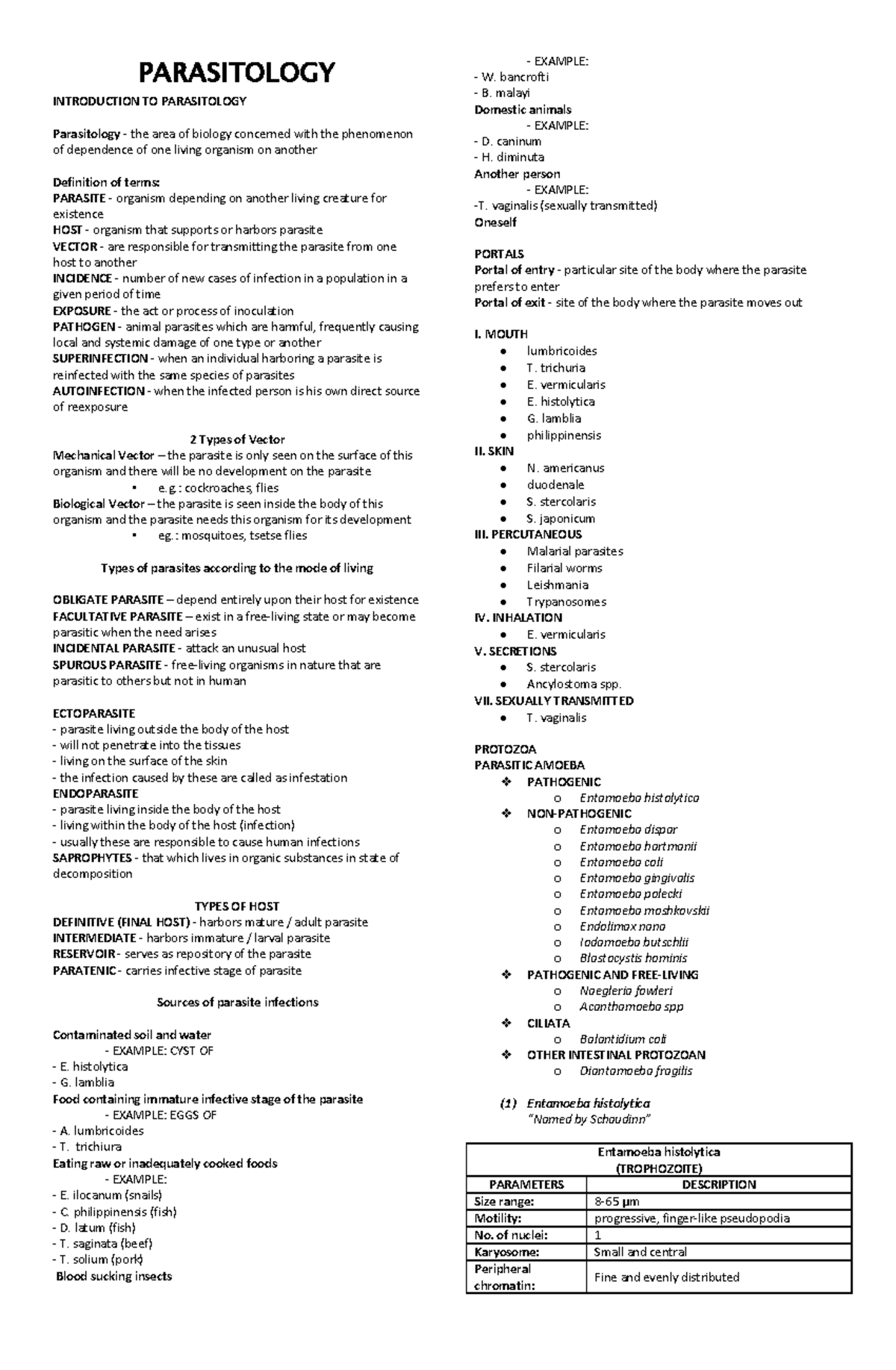 Parasitology Lecture Notes - Comprehensive Overview and Key Concepts ...