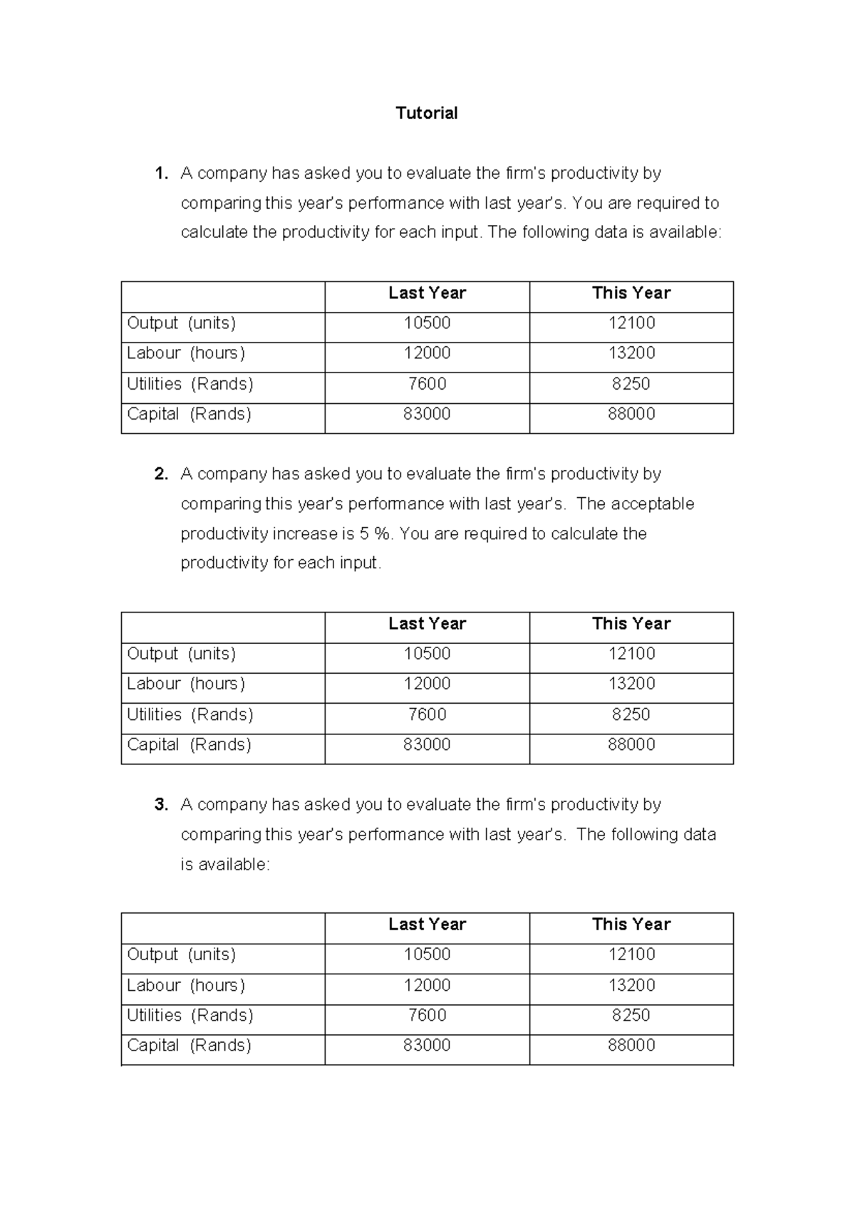 Productivity Evaluation Tutorial 1: Comparing Yearly Performance - Studocu