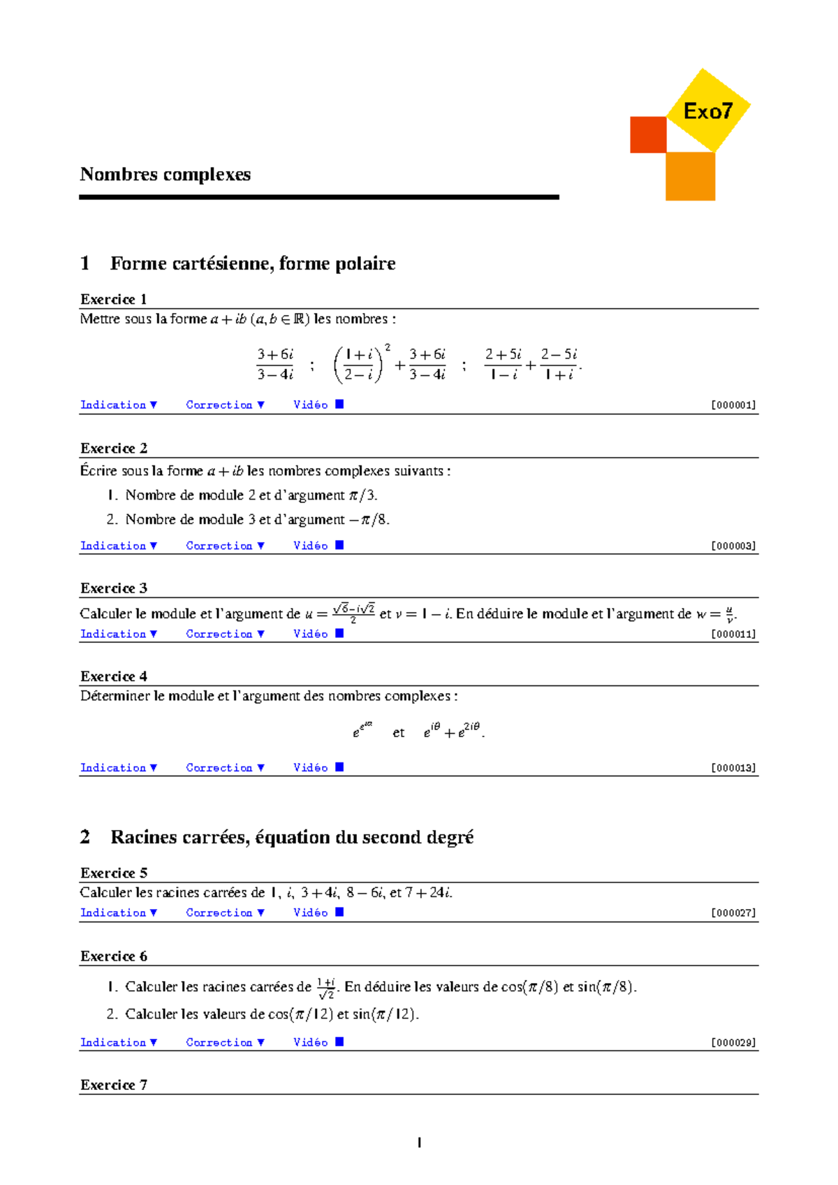 Exercices Corrigés sur les Nombres Complexes - Math 101 - Studocu