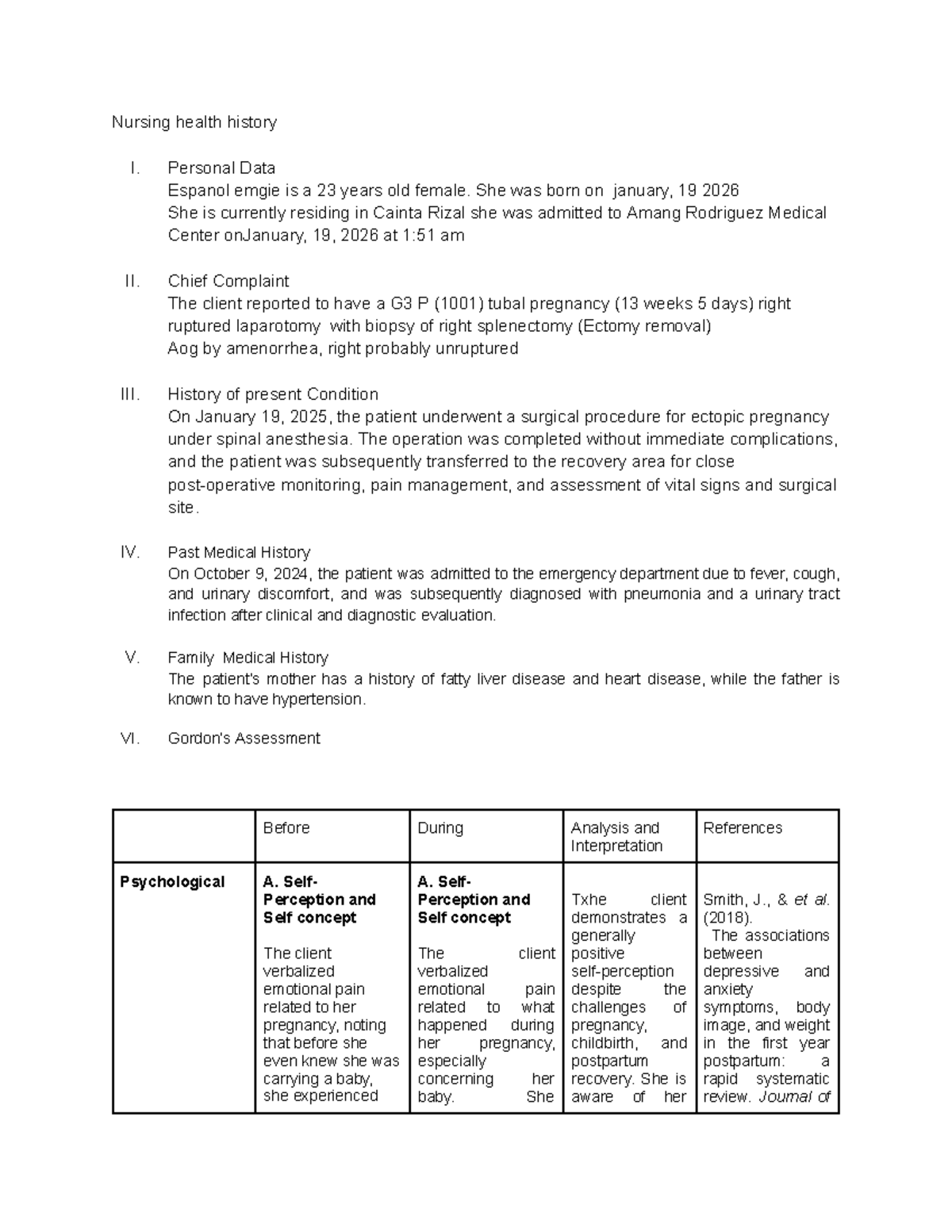 Nursing Health History & Physical Assessment: Case Study (NUR 101 ...