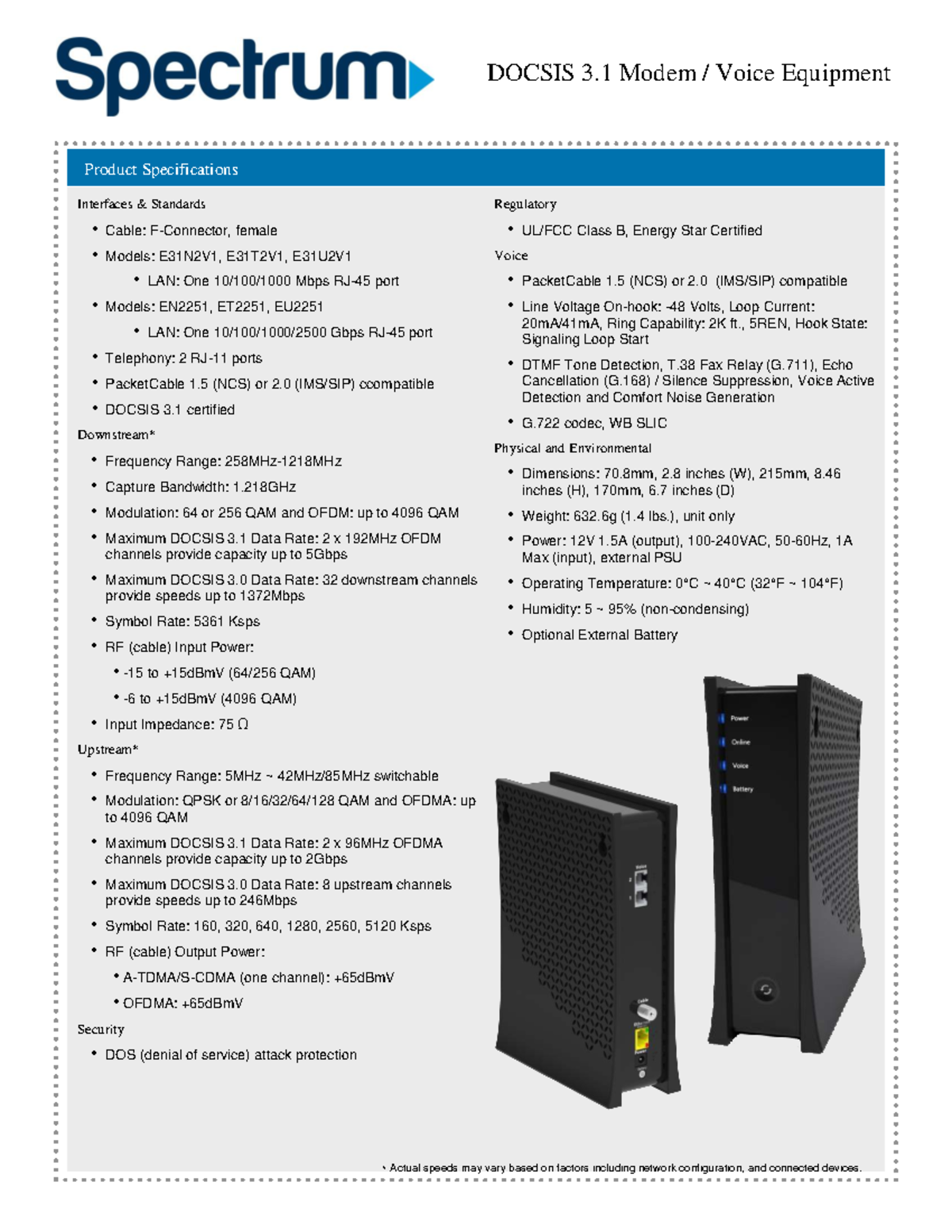 Spectrum D3.1 EMTA Modem Voice Equipment Data Sheet - Studocu