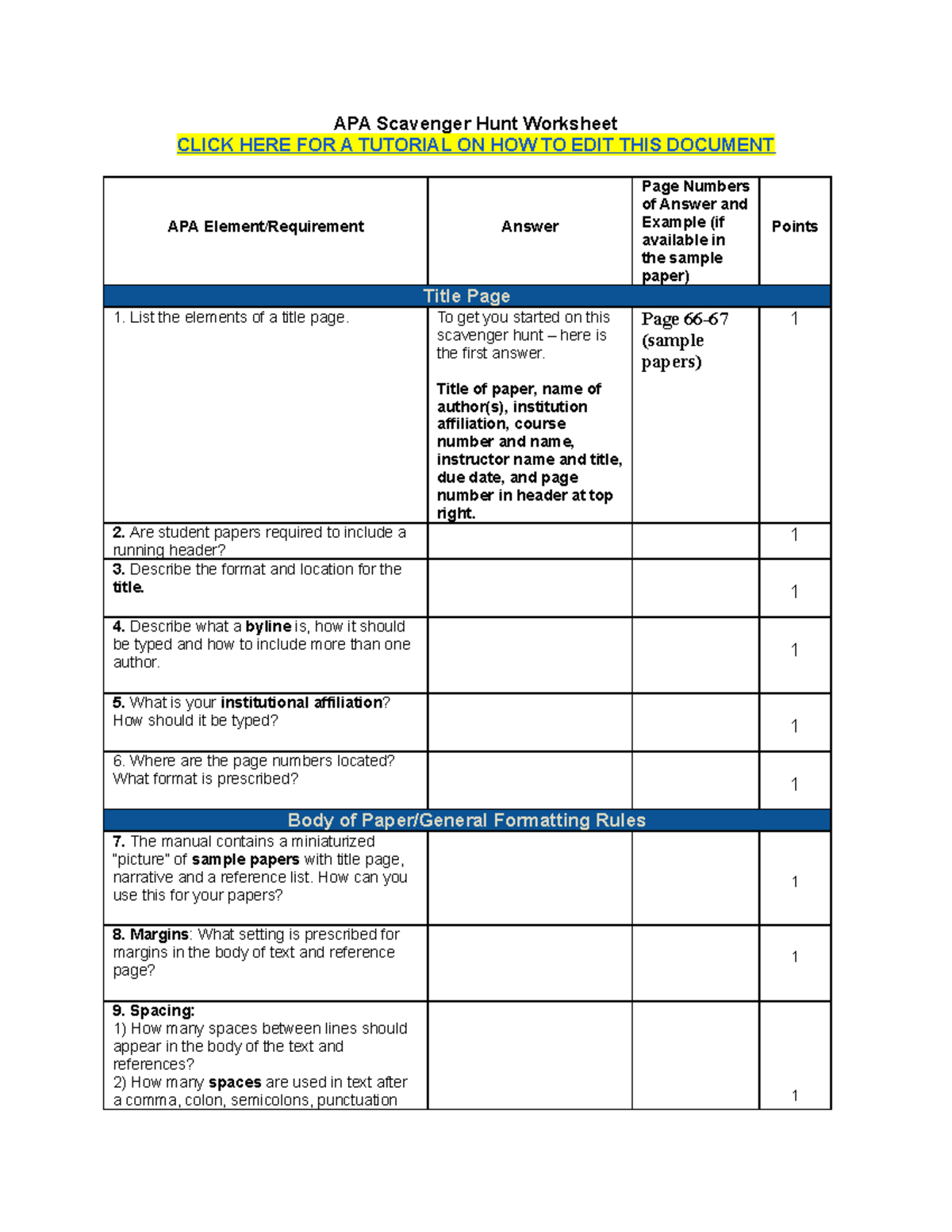 APA Scavenger Hunt Worksheet. Week 2 Assignment.Revised for APA 7. 11. ...