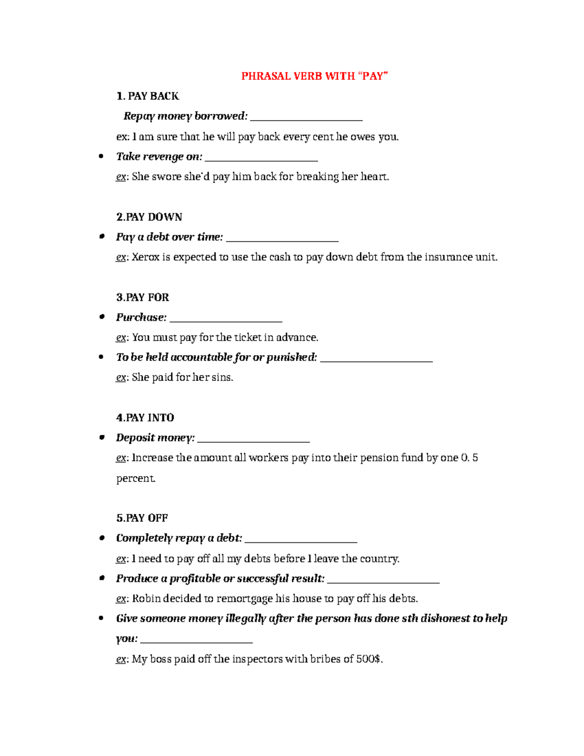 Phrasal Verbs: PAY & TAKE Usage Guide for English Learners - Studocu