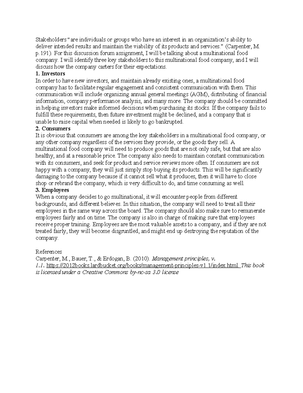 BUS 1101 Discussion Forum 4: Key Stakeholders in a Multinational ...