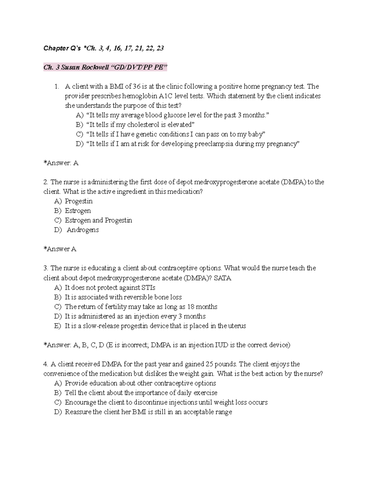 OB exam 2 chapter questions and answers for nursing students - Studocu