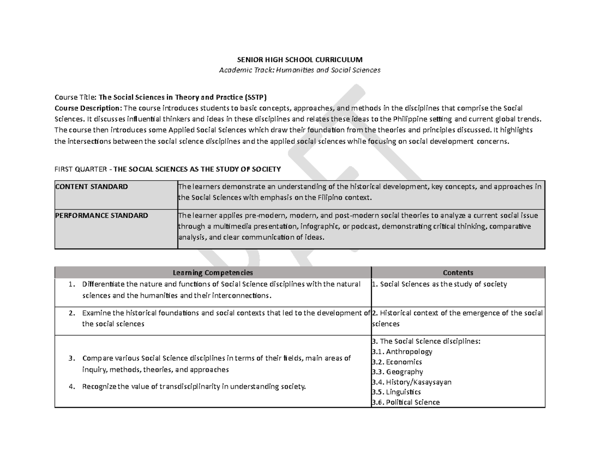 The Social Sciences in Theory and Practice (SSTP) - Senior High School - Document Preview
