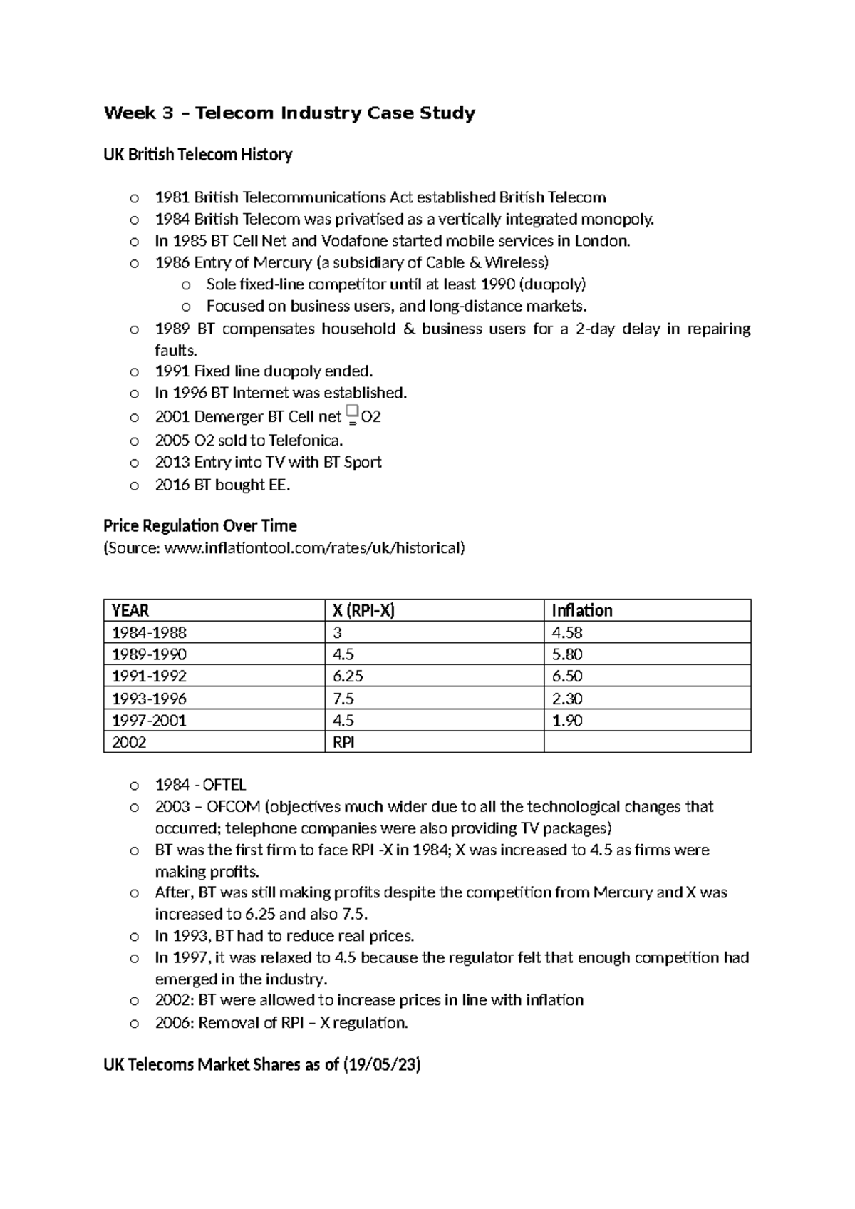 EC337 Week 3 Telecom Industry Case Study Notes - Studocu