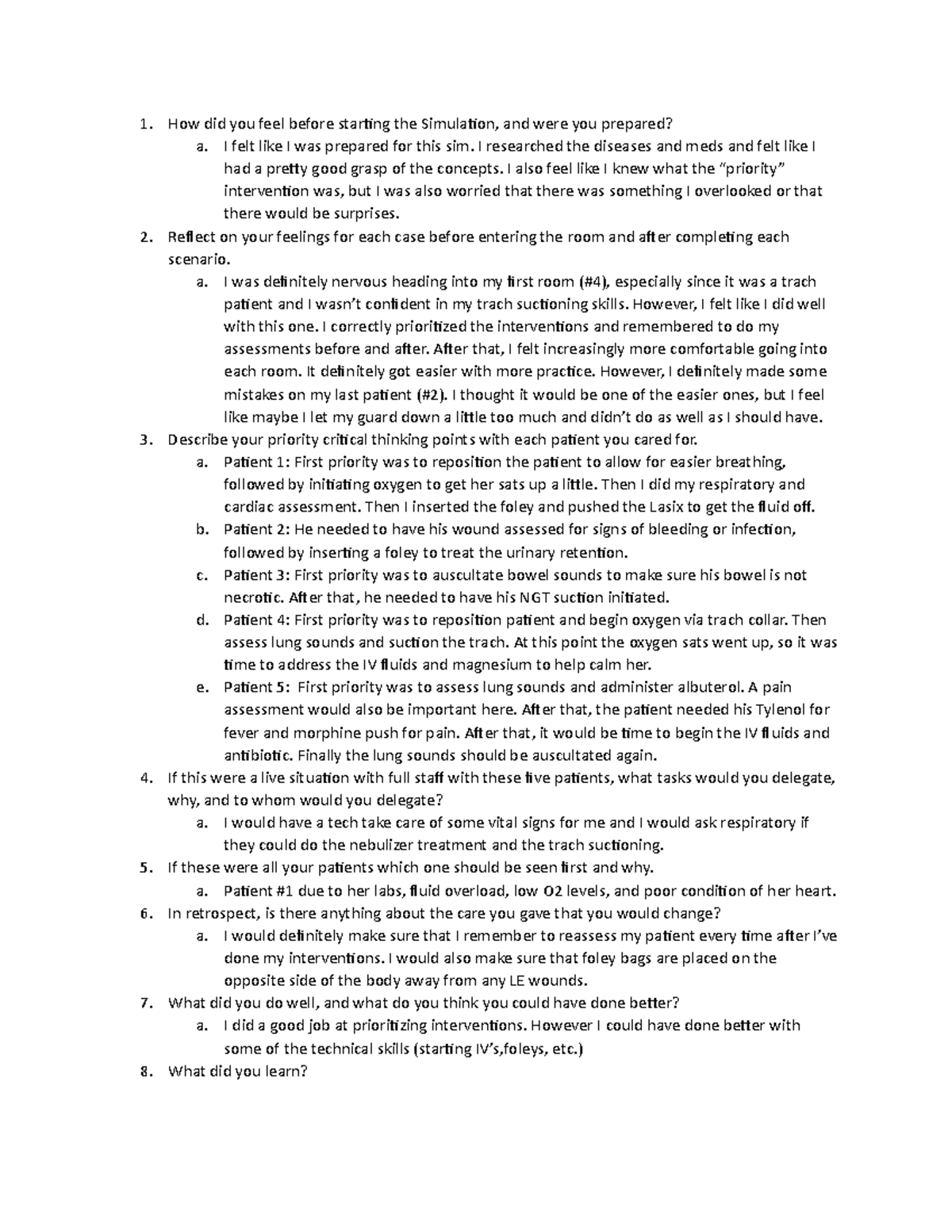 Sim Reflection Questions: Key Insights and Skills Improvement - Studocu