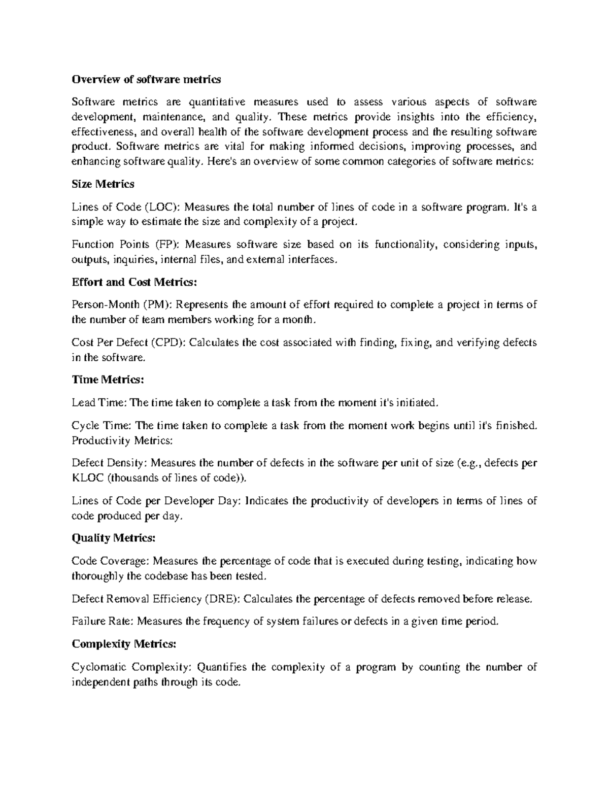 Lecture 1: Overview of Software Metrics and Their Importance in ...