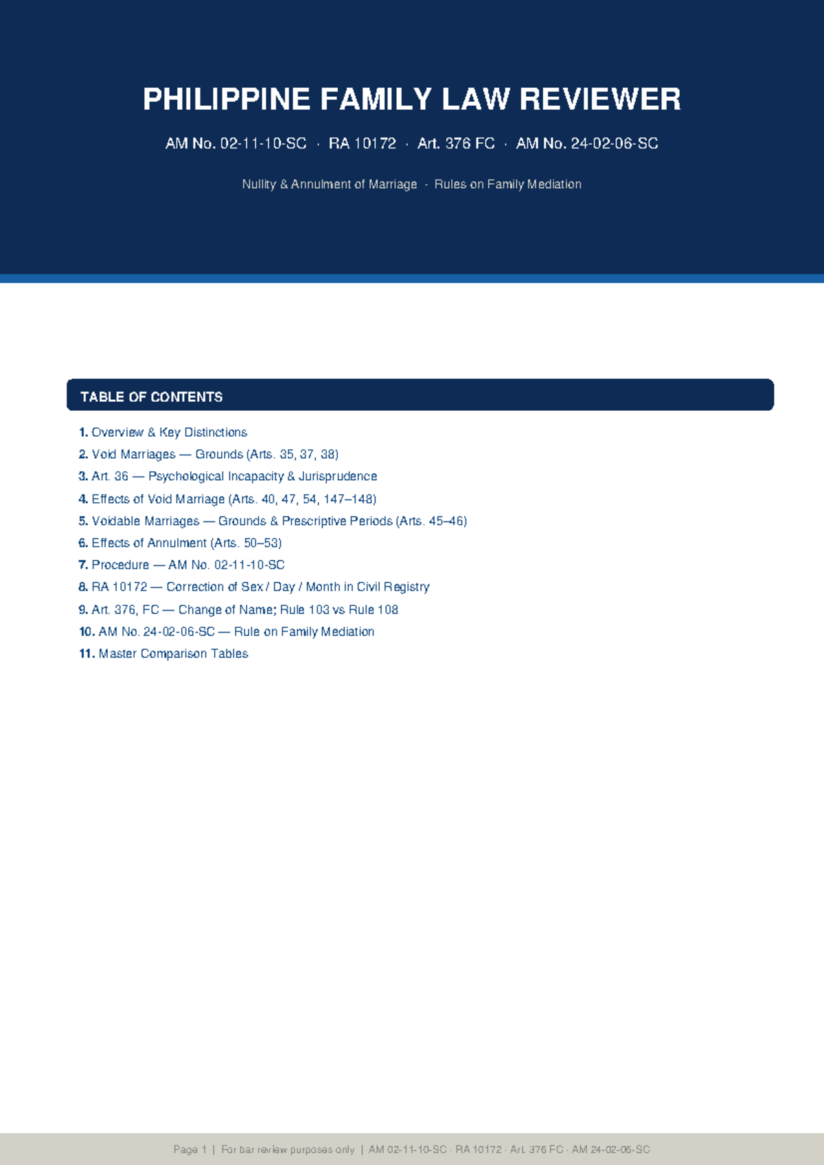 PHILIPPINE FAMILY LAW REVIEWER: Key Concepts & Mediation Rules (AM RA ...