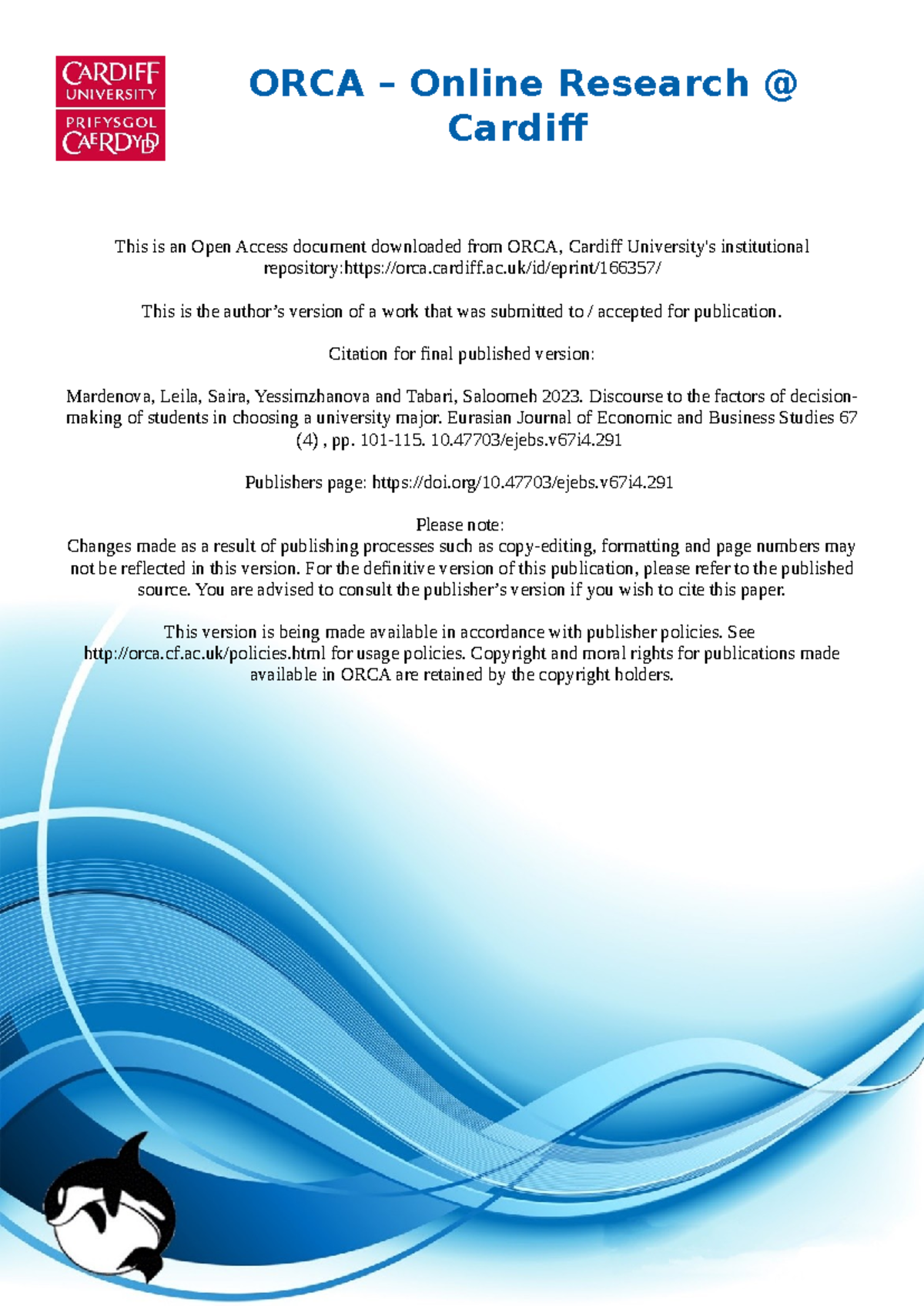 Discourse on Factors Influencing University Major Choice - ORCA 2023 ...