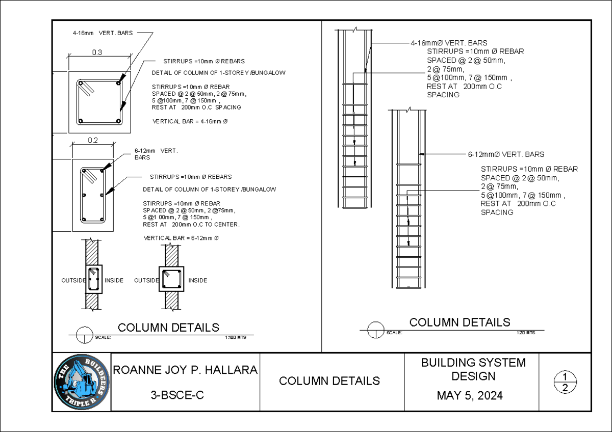 3-BSCE-C 1-Storey Bungalow Column Detail Specifications - Studocu
