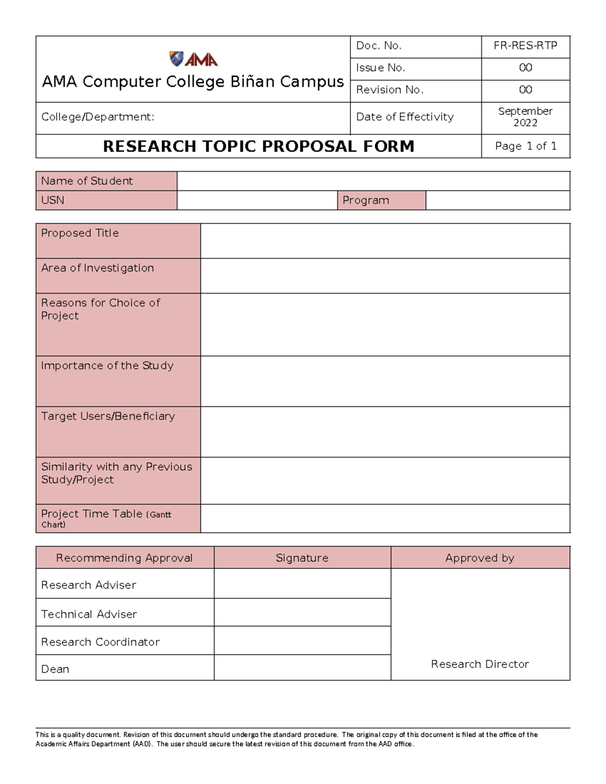 FR-RES-RTP-Research Topic Proposal Form Template for Students - Studocu