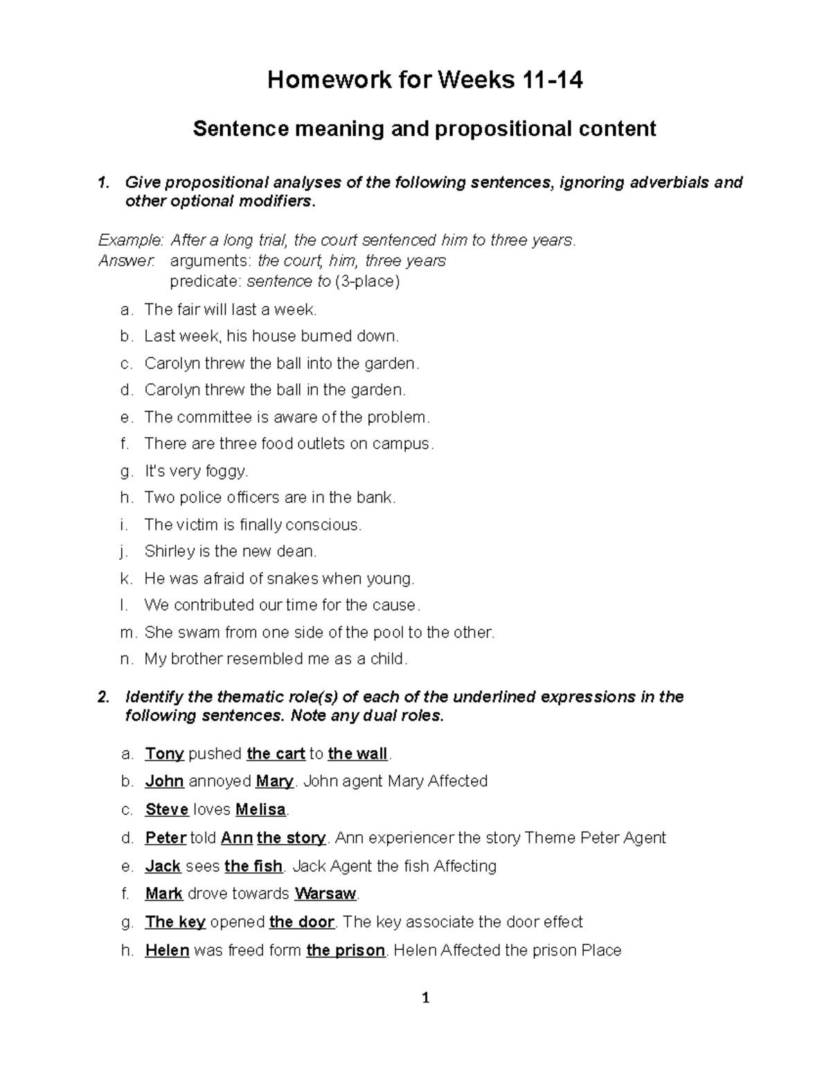 Homework Practice Notes for Weeks 11 - Sentence Meaning & Propositional ...