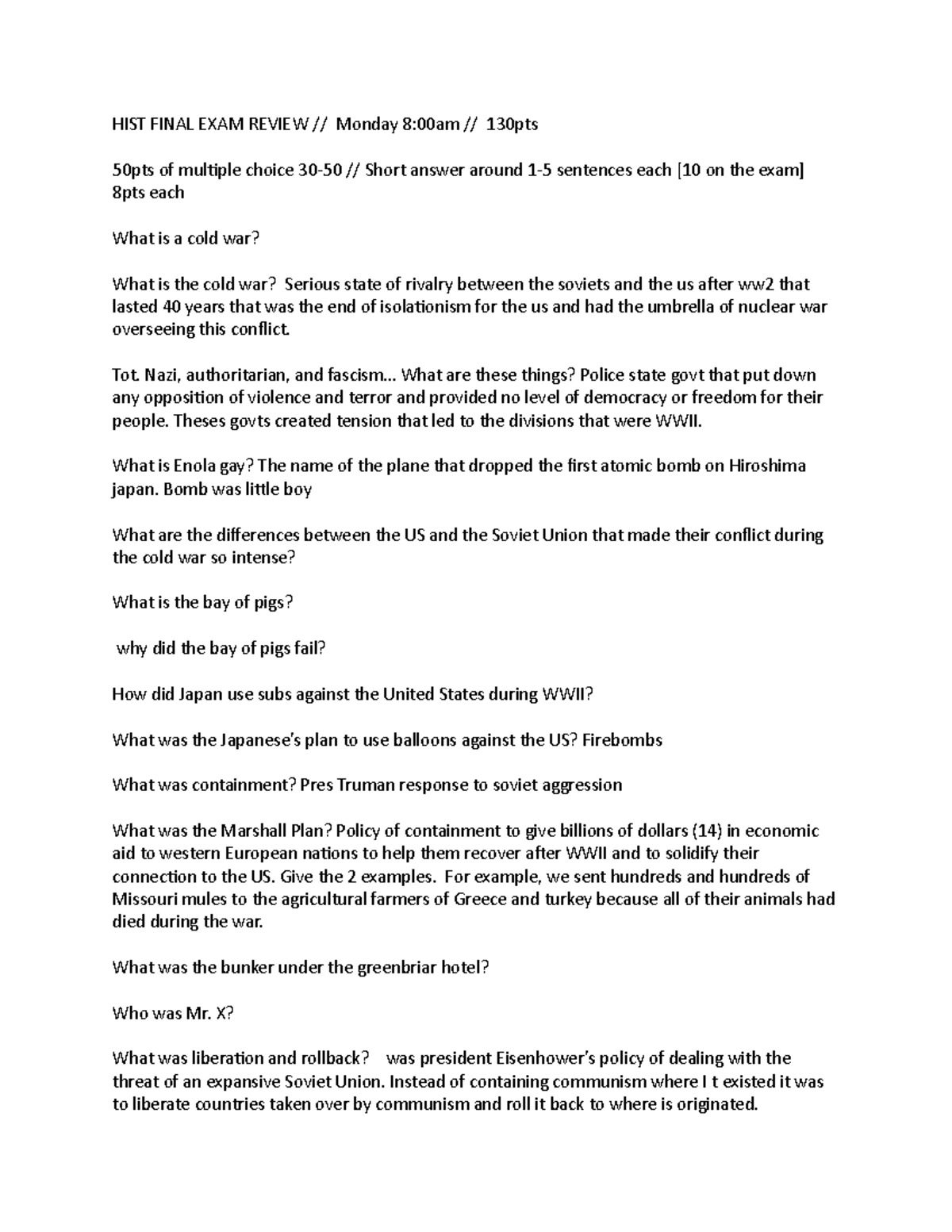 HIST 101 Final Exam Review - Key Lecture Notes for Preparation - Studocu
